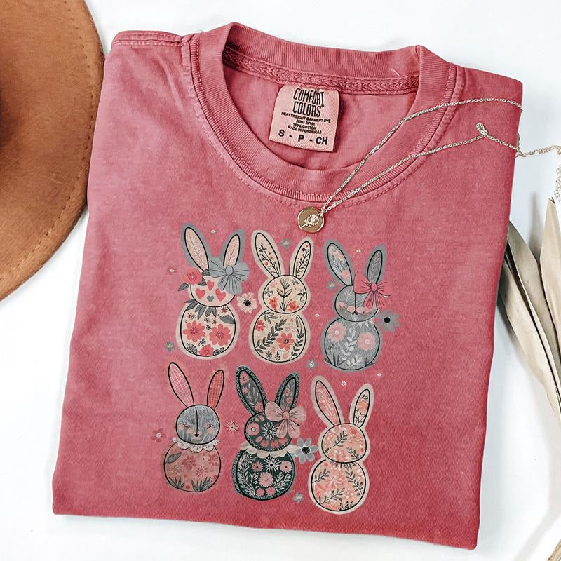 Comfort Colors Coquette Bunny Floral Shirt, Easter Bunny Shirt, Coquette Easter Shirt, Retro Easter, Unisex T-Shirt...