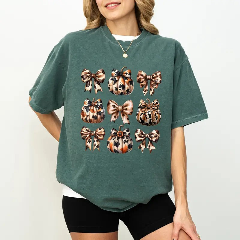Comfort Colors Coquette Cowhide Fall Shirt, Coquette Fall Vibes Graphic Printed Tee, Coquette Cowhide Pumpkins Unhinged...