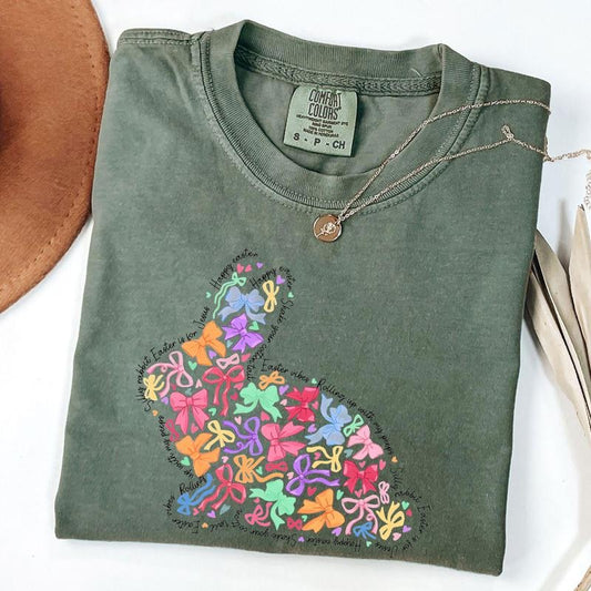 Comfort Colors Coquette Easter Bunny Shirt, Easter Coquette Bow T-Shirt, Bunny Coquette Tee Hoodie, Sweatshirt