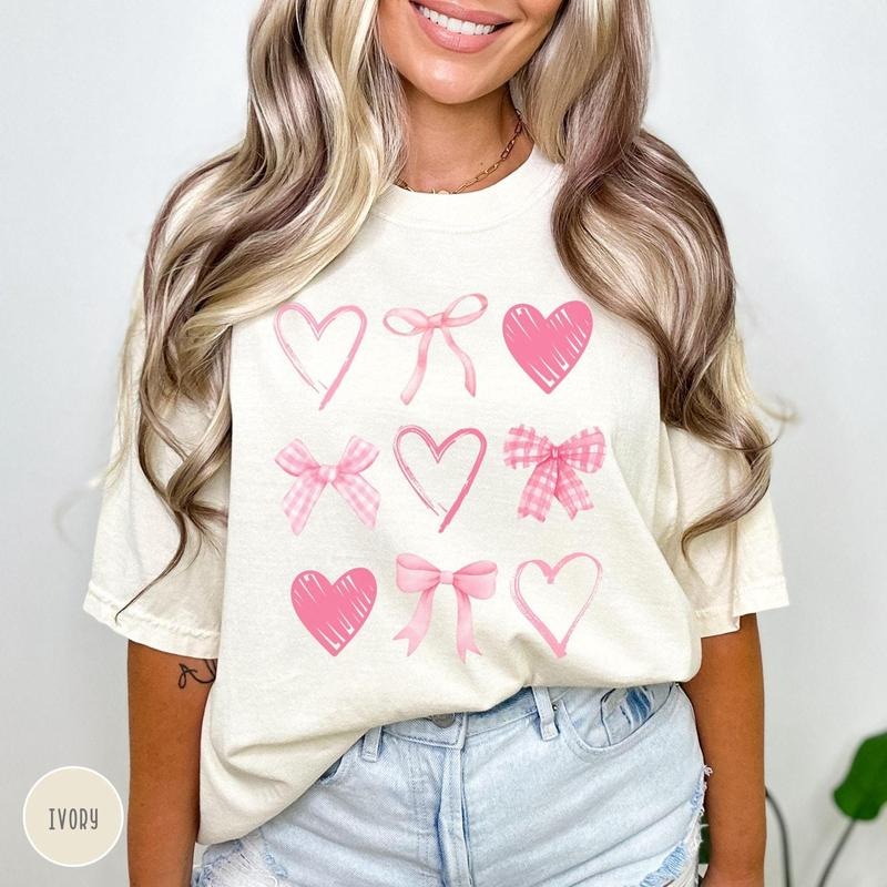 Comfort Colors Coquette Heart Shirt Valentines Day Shirt Cute Trendy Heart Pink Coquette Tshirt Vday Hearts Pink Bows...