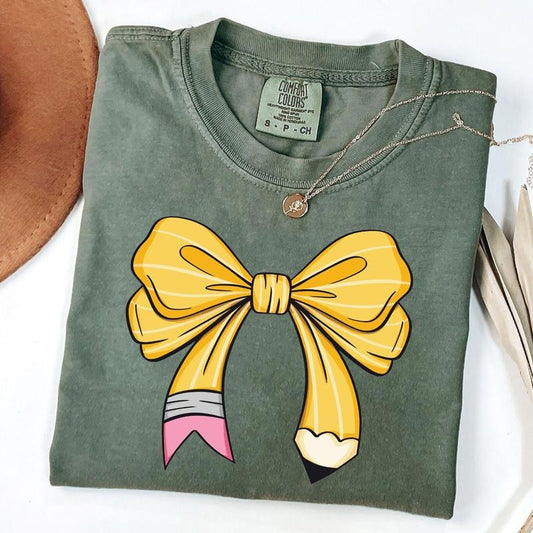 Comfort Colors Coquette Teacher Shirt, Coquette Pencil Bow T-Shirt, Back to School Tee, Appreciation Gift, Elementary...