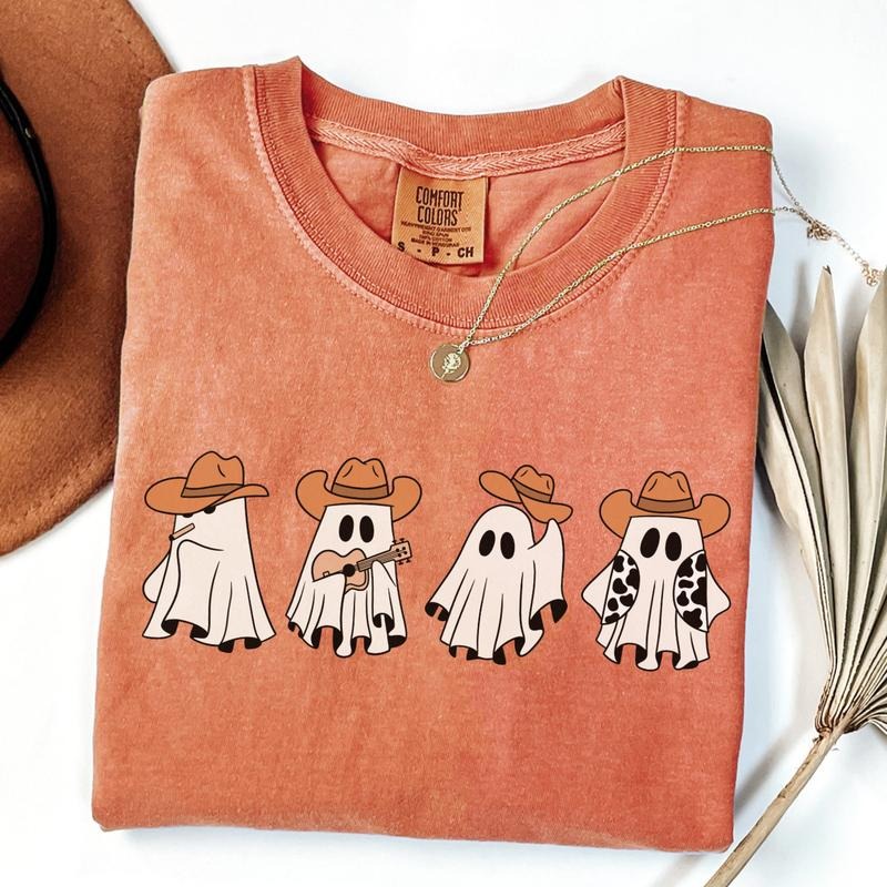 Comfort Colors Cowboy Ghost Shirt, Cute Ghost T-Shirt, Women's Halloween Shirt, Spooky Season Shirt, Halloween Gift, Cute...
