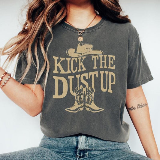 Comfort Colors Cowgirl T-Shirt, Kick The Dust Up T-Shirt, Western Wear, Rodeo Shirt, Country Girl T-Shirt, Southern...