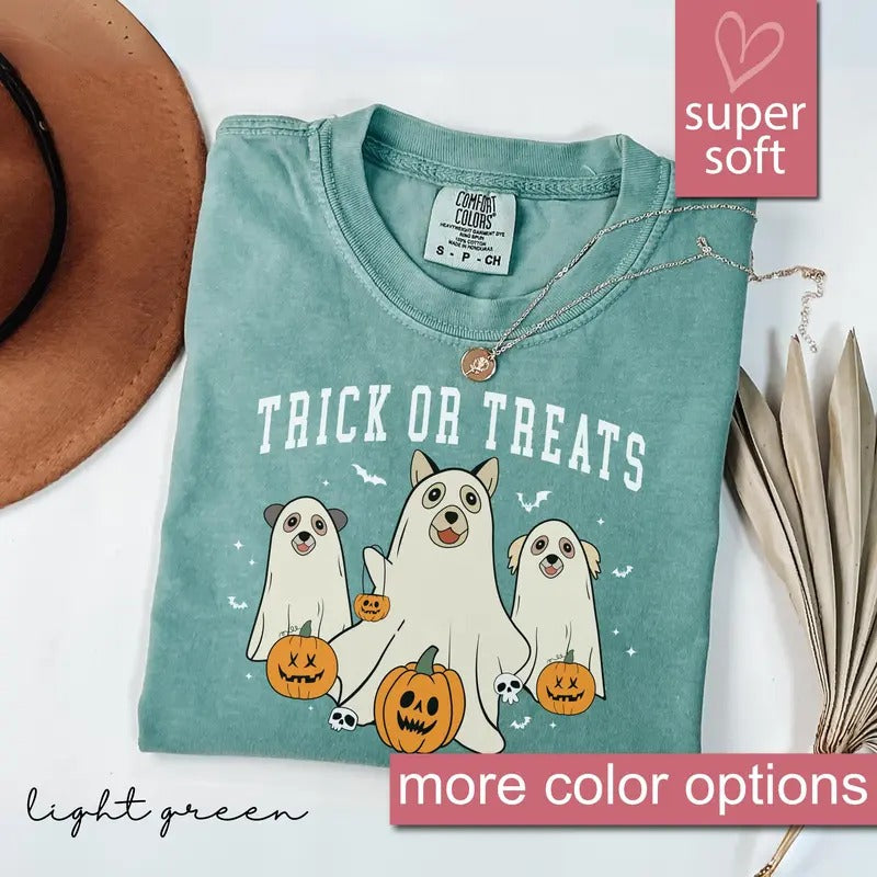 Comfort Colors Cute Ghost Dog T-Shirt, Halloween T-shirt, Trick Or Treats Dog Halloween Shirt, Ghost T-shirt, Dog Lovers...