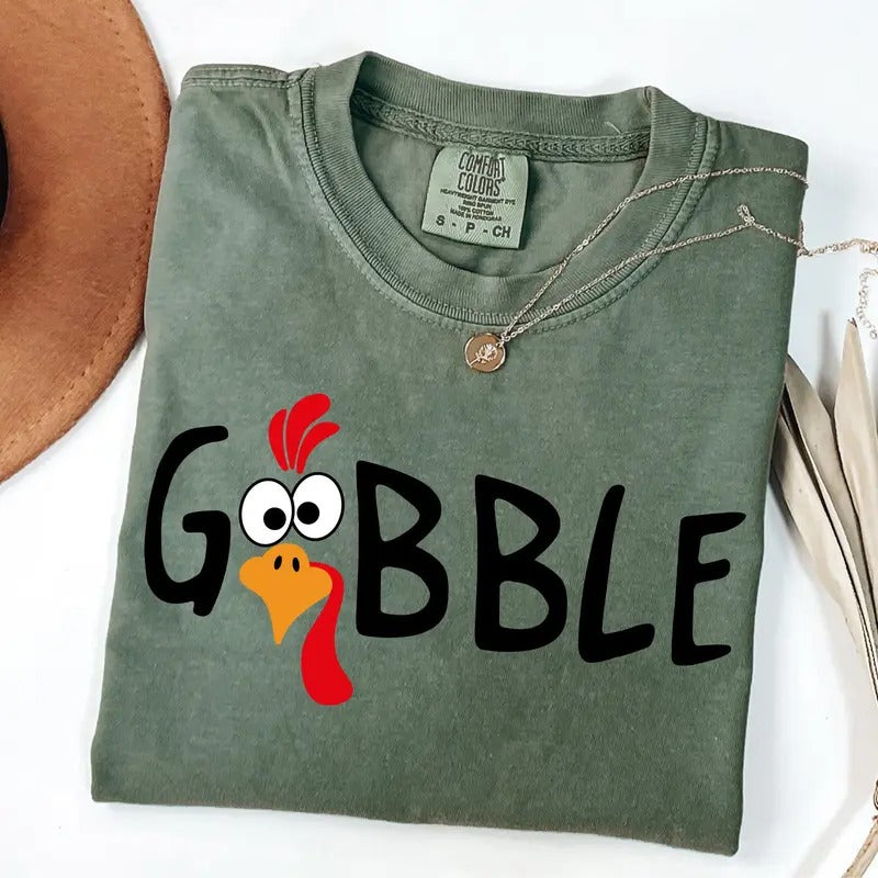 Comfort Colors Cute Gobble Shirt, Fall Chicken Shirt, Turkey Shirt, Family Thanksgiving Shirt, Womens Thanksgiving Shirt,...