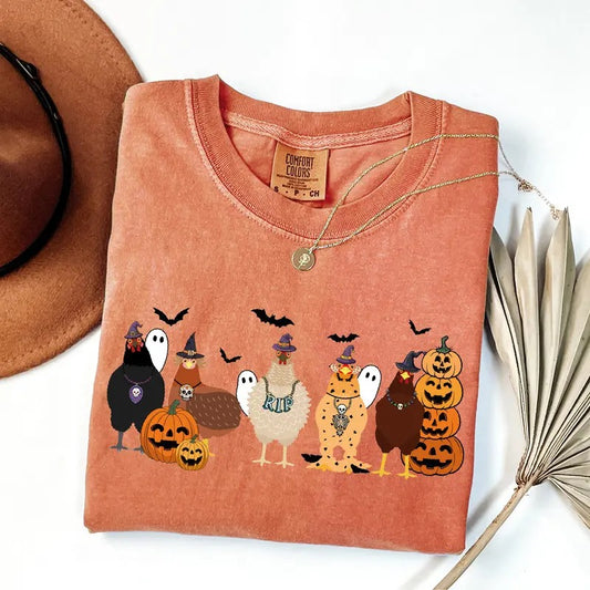Comfort Colors Cute Halloween Chicken Shirt, Chicken Lover Halloween Gift, Farmer Halloween, Chicken Mom Halloween Shirt,...