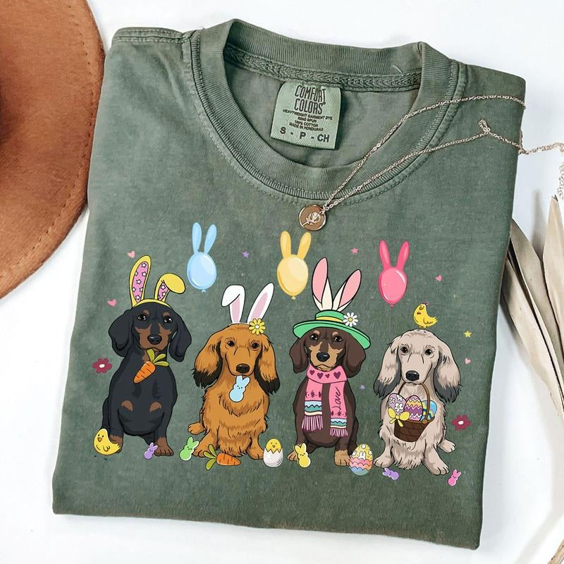 Comfort Colors Dachshund Easter Day Shirt, Dog Lover Gift, Easter Day Shirt, Dog Mom Gift, Dog Mom Easter T-Shirt Hoodie,...