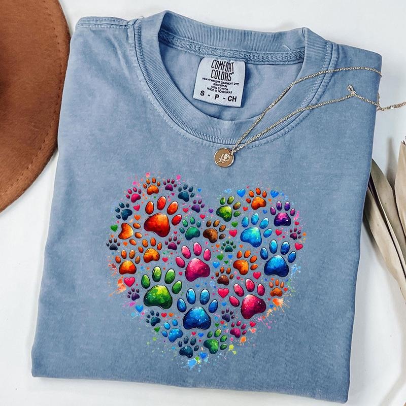 Comfort Colors Dog Paw Print T-Shirt, Colorful Paw Heart Shirt, Dog Mama Shirt, Unisex T-Shirt Hoodie, Sweatshirt
