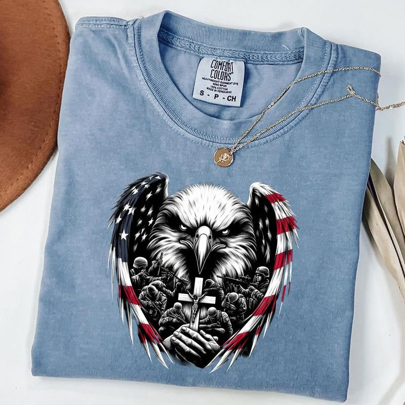 Comfort Colors Eagle American Flag Shirt, USA Patriotic Shirt, Eagle Through Flag T-Shirt, Memorial Day Shirt, Unisex...
