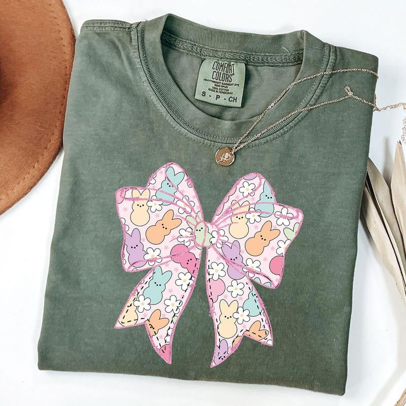 Comfort Colors Easter Coquette Bow T-Shirt, Cute Coquette Peeps Shirt, Happy Easter Shirt Hoodie, Sweatshirt | WearSparks.com