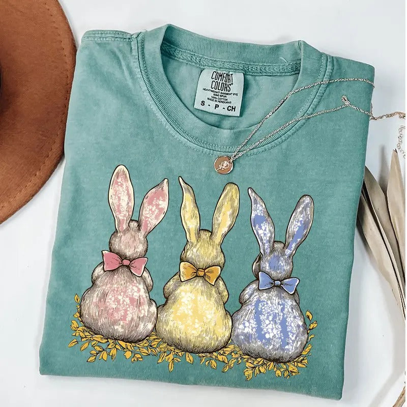 Comfort Colors Easter Coquette Bunny Shirt, Pink Floral Chinoiserie Bunny Shirt, Pink Toile Easter Rabbit T-Shirt, Easter...