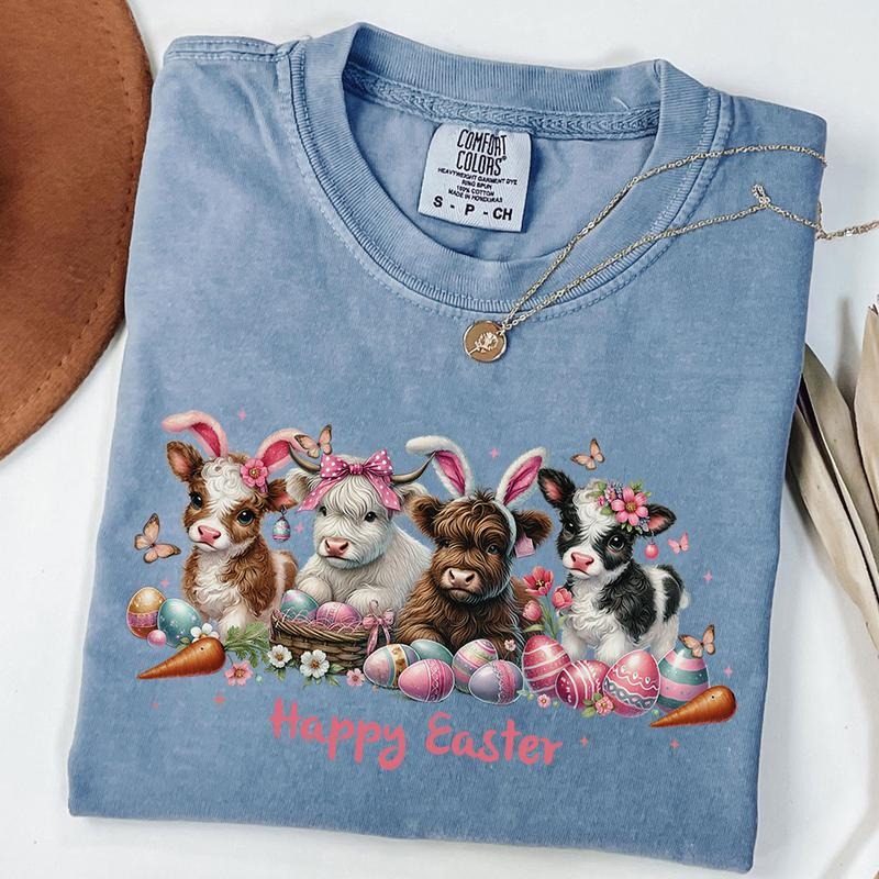 Comfort Colors Easter Day Highland Cow Shirt, Highland Cow Easter T-Shirt, Happy Easter Shirt, Cute Cow Tee, Farmer Gift...