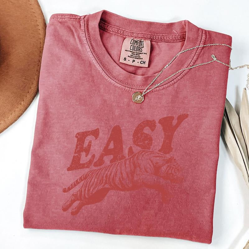 Comfort Colors Easy Tiger Shirt, Retro Boho Tee, Unisex Trendy Aesthetic Shirt, Graphic Tee, Hippie Clothes, Indie Shirt,...