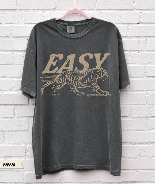 Comfort Colors Easy Tiger T-shirt - Casual Crew Neck, Long Sleeve, Graphic Design, Available in Multiple Colors, Suitable...