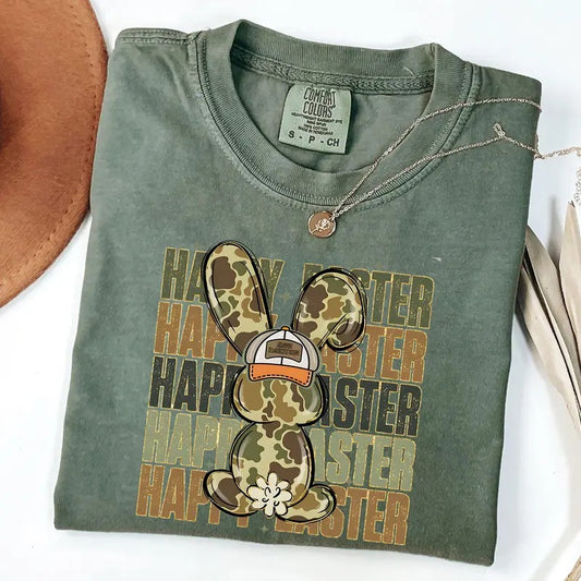 Comfort Colors Egg Hunter Bunny Shirt, Camo Bunny Shirt, Happy Easter T-Shirt Hoodie, Sweatshirt | WearSparks.com