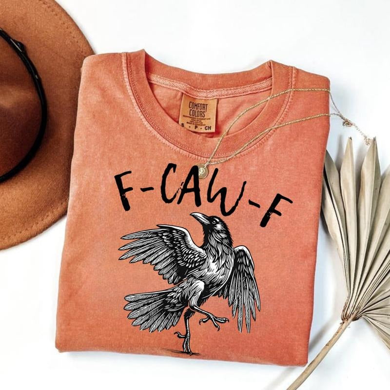 Comfort Colors F-Caw-F T-Shirt, Halloween TShirt, Fall Shirt, Raven Crow Funny Tee Women's Print Short Sleeve Shirts...