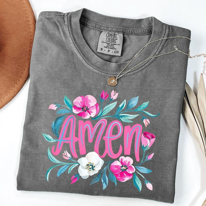 Comfort Colors Floral Amen T-Shirt, Retro Amen Shirt, Bible Verse Tee, Unisex T-Shirt Hoodie, Sweatshirt | WearSparks.com