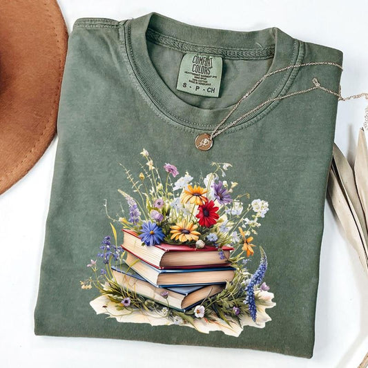 Comfort Colors Floral Book Shirt, Wild Flower Books Shirt, Reading T-shirt, Teacher Tee, Gift For Bookworms Hoodie,...