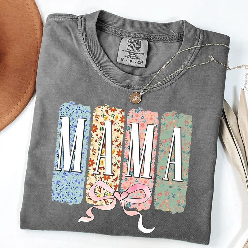 Comfort Colors Floral Mama Coquette Bow Shirt, Floral Mom Tshirt, Spring Mama Shirt, Springtime Mom Tee, Mothers Day...