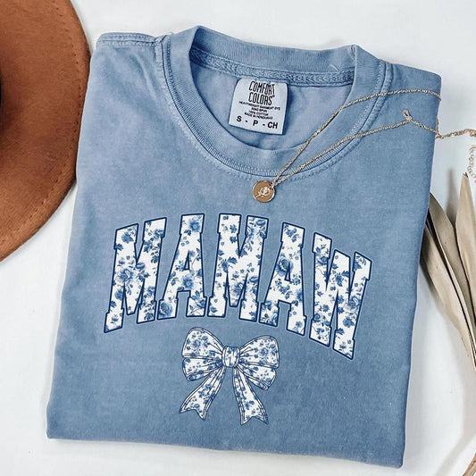 Comfort Colors Floral Mamaw Shirt, Coquette Bow Mamaw T-Shirt, Chinoiserie Style Mamaw Tee, Gift for New Mom, Pregnancy...