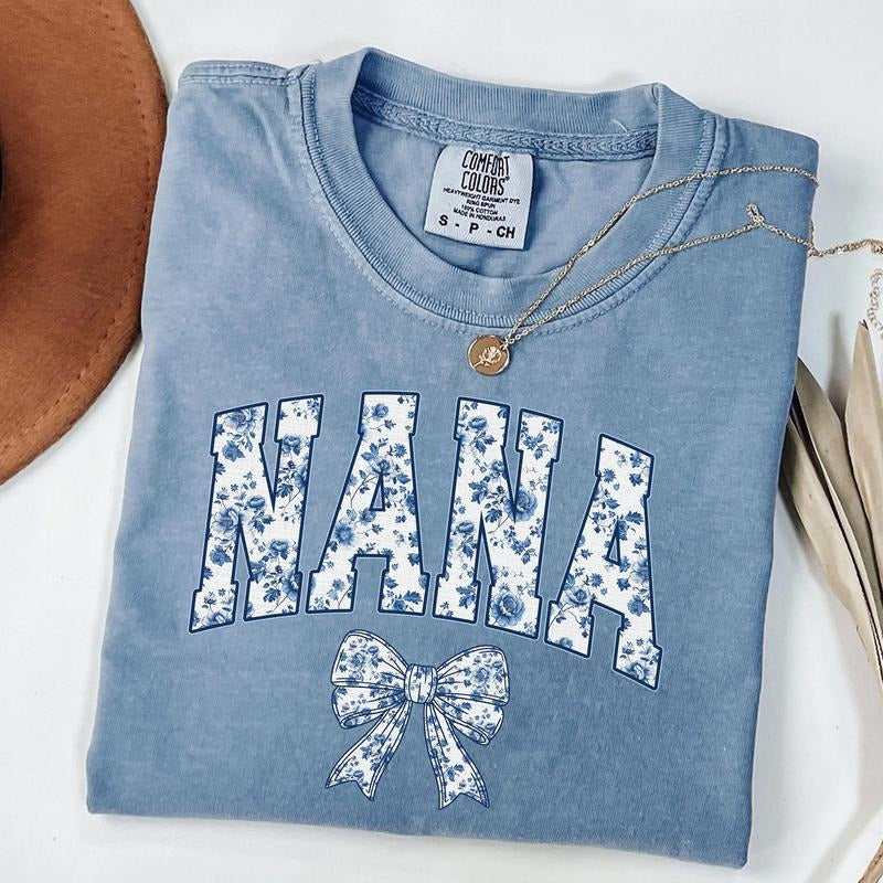 Comfort Colors Floral Nana Shirt, Coquette Bow Nana T-Shirt, Chinoiserie Style Nana Tee, Gift for New Grandma, Pregnancy...