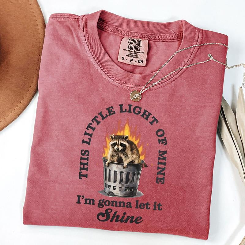 Comfort Colors Funny Dumpster Fire Shirt, This Little Light of Mine I'm Gonna Let It Shine Tee, Funny Raccoon T-Shirt...
