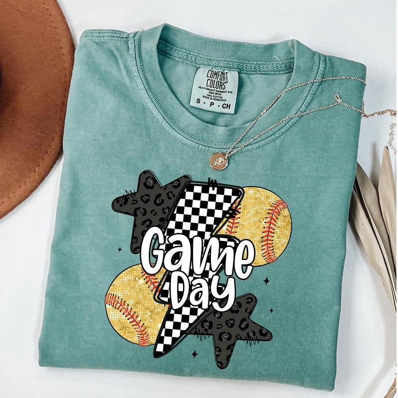 Comfort Colors Game Day Softball Shirt, Retro Checkered Softball T-Shirt, Softball Mom Shirt Hoodie, Sweatshirt