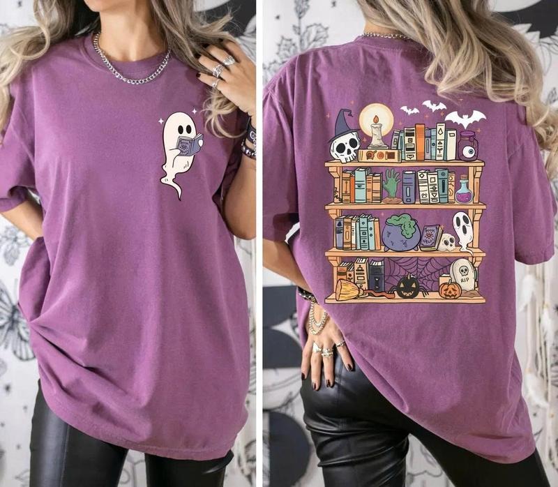 Comfort Colors Ghost Book Reader Shirt,Halloween Library Shirt,Halloween Reading Tee,Book Lover Gift,Skeleton Book...