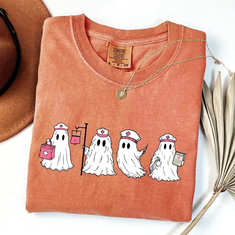 Comfort Colors Ghost Nurse Halloween Shirt, Halloween Nurse Shirt, Spooky Nurse Shirt, Halloween Nurse Gift, Nurse Boo...