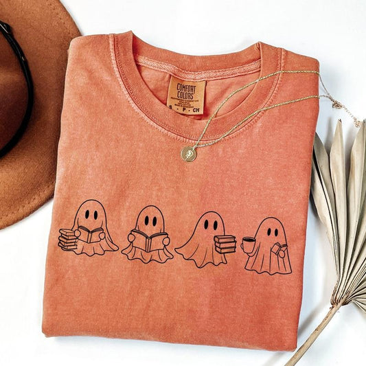 Comfort Colors Ghosts Reading Books Shirt, Books Lover Ghost Gift, Cute Little Ghost Shirt, Spooky Season Shirt, Fall...