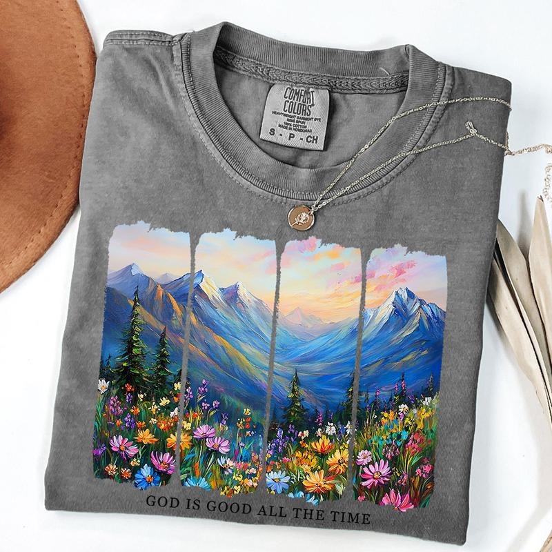 Comfort Colors God is Good All The Time Shirt, God Lover Shirt, Christian T-Shirt, Religious Wildflower T-Shirt, Jesus...