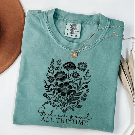 Comfort Colors God is Good All the Time Shirt, Christian Floral Shirt, Wildflower Shirt, Bible Verse Tee, Religious Tee...