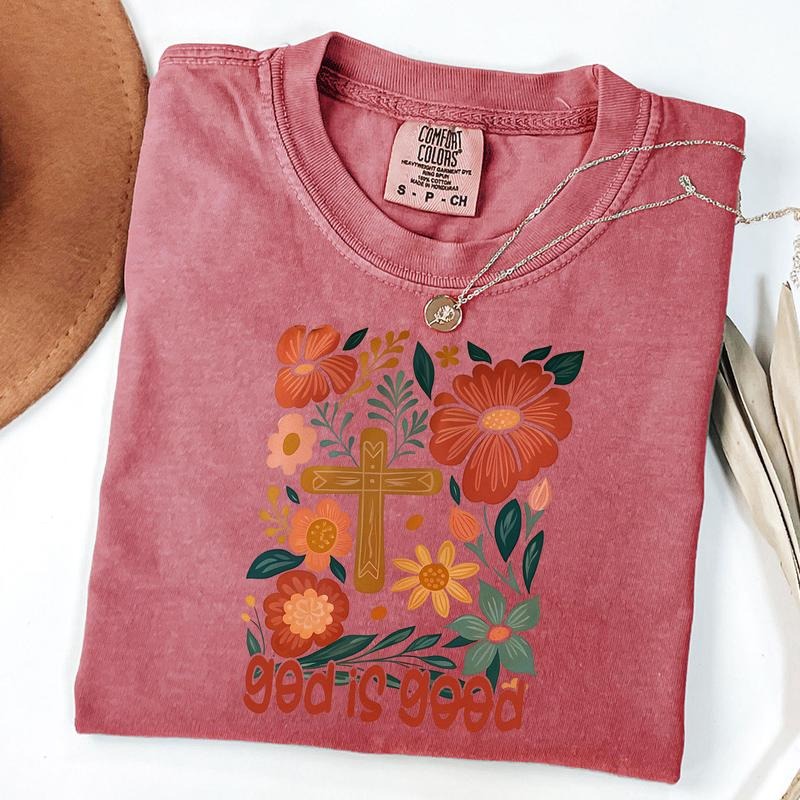 Comfort Colors God is Good Shirt, Floral Christian Shirt, Retro Amen, Bible Verse, Jesus, Faith, God, Unisex T-Shirt...