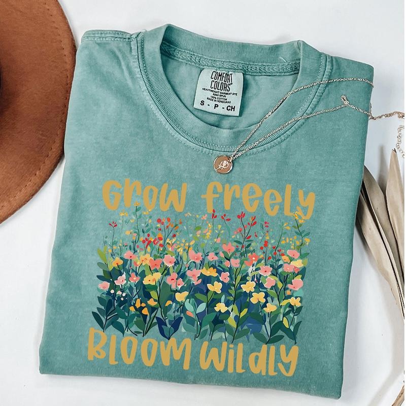 Comfort Colors Grow Freely Boho Floral T-Shirt, Mental Health Shirt, Inspirational T-Shirt, Self Love Tee, Boho Flower...