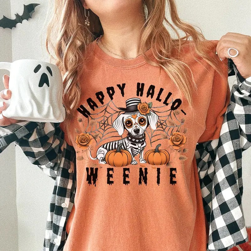 Comfort Colors Halloween Dachshund Shirt, Dog Halloween shirt, Halloween Wiener Dog Tshirt, Spooky Dog Shirt, Halloween...