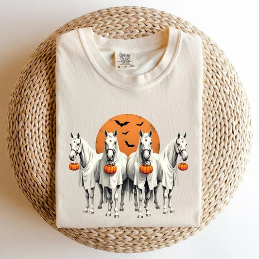 Comfort Colors Halloween Ghost Horse Shirt, Horse Lover Shirt, Horse Lover Gift, Spooky Horse Shirt, Cowgirl Horse Shirt...