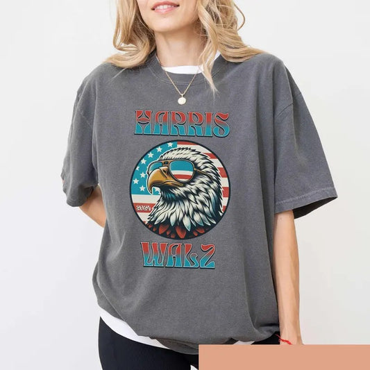 Comfort Colors Harris Walz Eagle Graphic Shirt, Vote Tshirt 2024 Presidential Election Tee Patriotic Graphic Political...