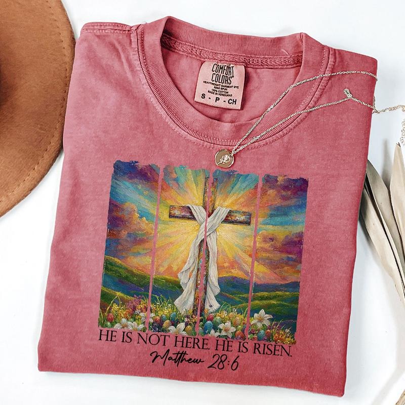 Comfort Colors He Is Not Here He Is Risen Shirt, Matthew 28 6, Religious Shirt, Christian Shirt, Bible Verse Tee,...