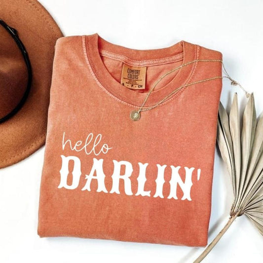Comfort Colors Hello Darlin' Tee, Country Girl T-Shirt, Western Graphic T-Shirt, Southern Charm Gift for Her Top Cotton...