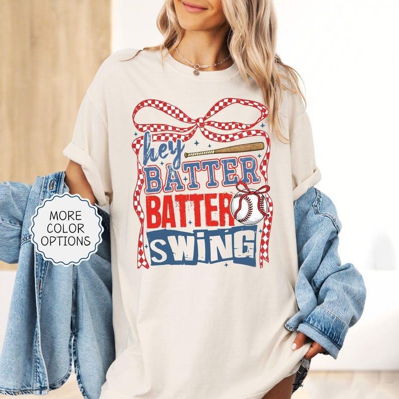 Comfort Colors Hey Batter Batter Swing Shirt, Coquette Baseball Shirt, Baseball Lover, Baseball Mom Shirt, Game Day Tee,...