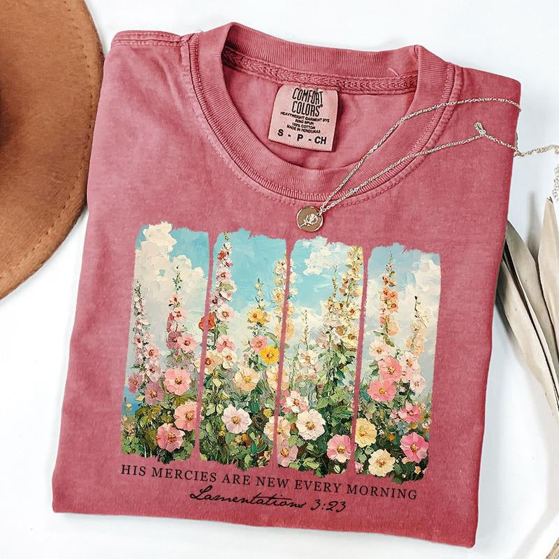 Comfort Colors His Mercies are New Every Morning Shirt, Christian Shirt, Religious Wildflower T-Shirt, Unisex T-Shirt...