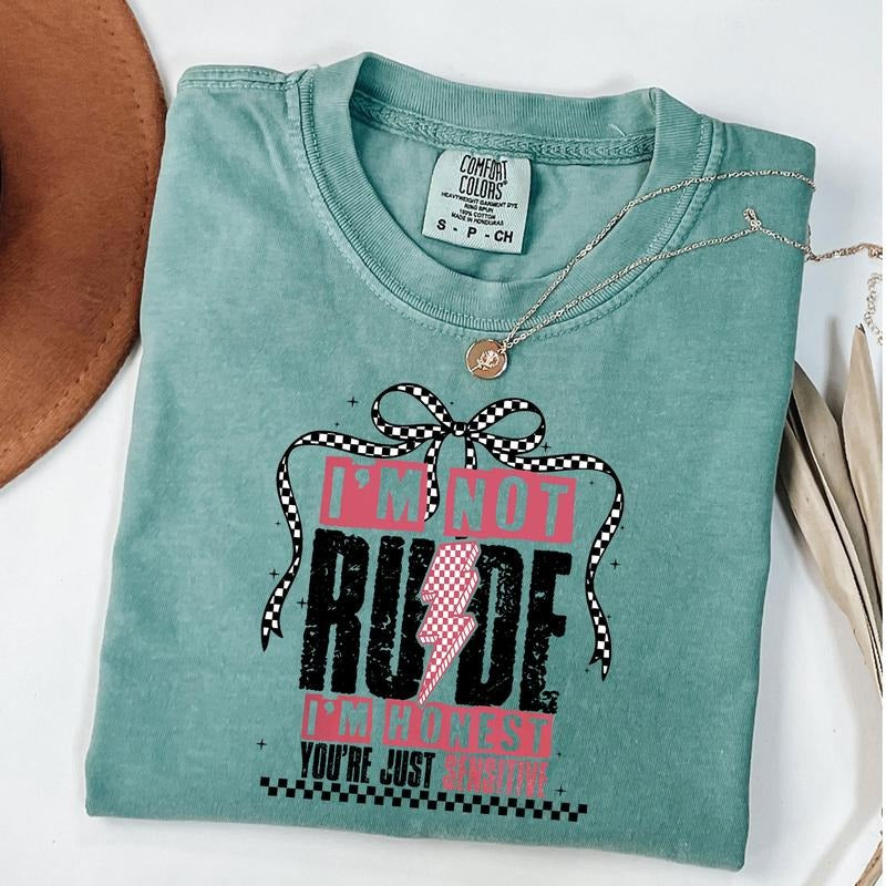 Comfort Colors I'm Not Rude Shirt, Retro Checkered Coquette Shirt, Snarky Sarcastic Funny Saying Shirt, Unisex T-Shirt...