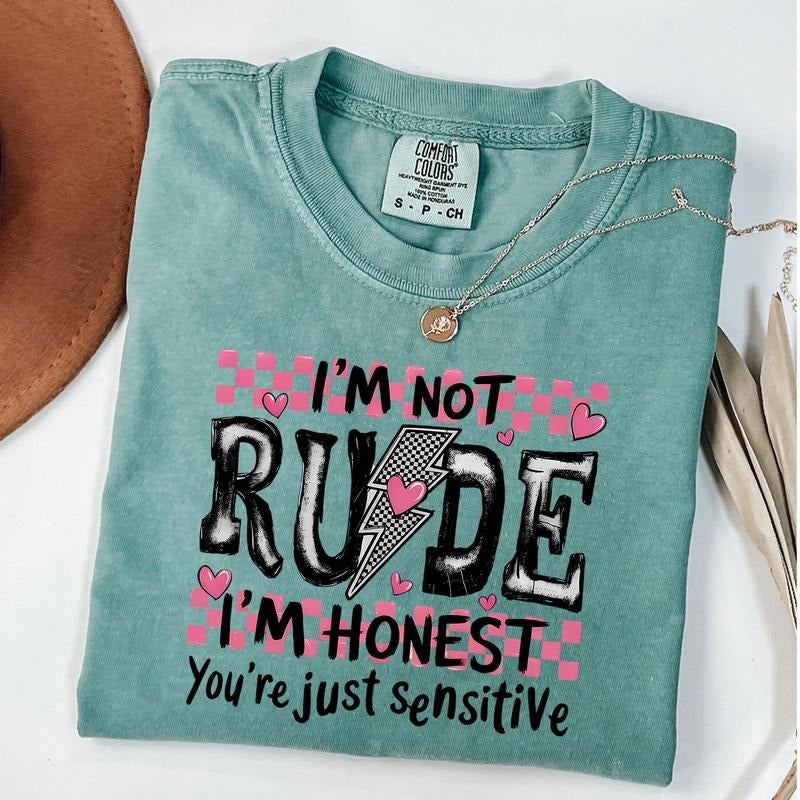 Comfort Colors I'm Not Rude Tee, Funny Sarcastic Quote Shirt, Sassy Retro Checkered T-Shirt, Snarky Attitude TShirt...