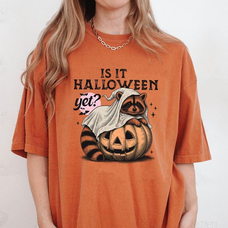 Comfort Colors Is It Halloween Yet Shirt, Halloween Raccoon T-Shirt, Raccoon Pumpkin T-Shirt, Funny Raccoon Shirt Hoodie,...