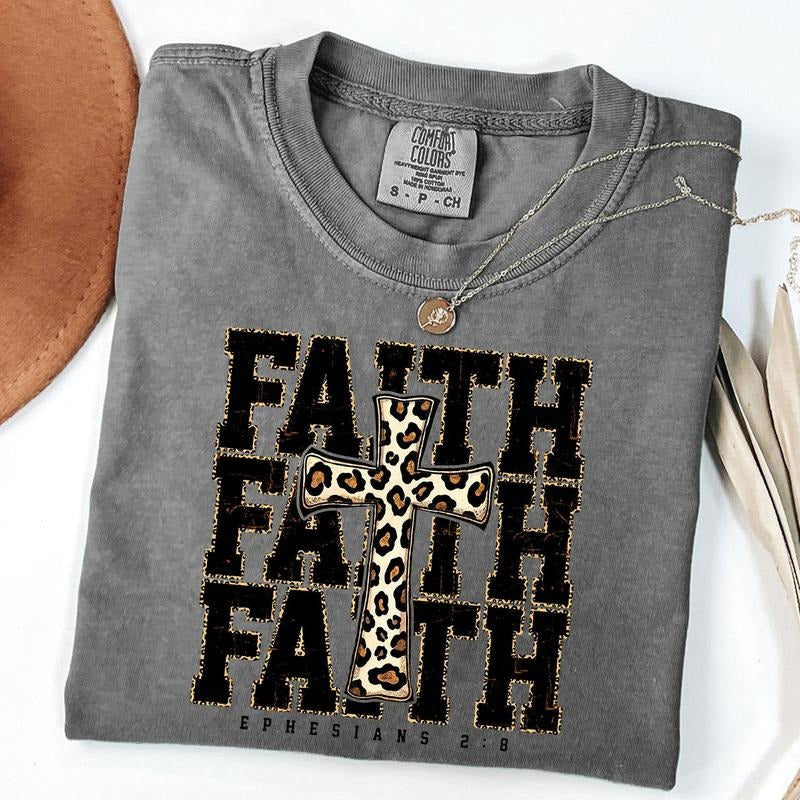 Comfort Colors Leopard Faith Shirt, Leopard Cross Shirt, Faith-Based Shirt, Religious T-Shirt, Bible Verse, Unisex...