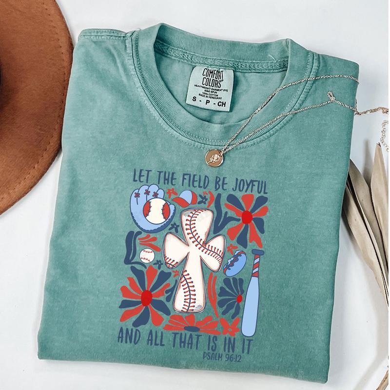 Comfort Colors Let The Field Be Joyful Shirt, Christian Baseball Shirt, Retro Baseball Tee, Boho Christian, Bible Verse,...