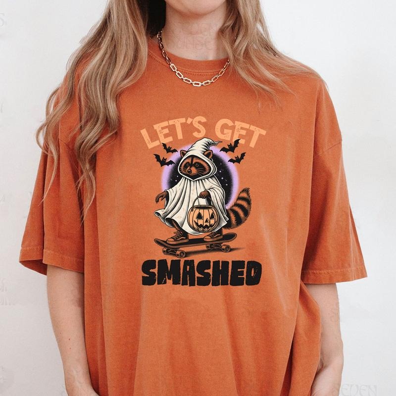 Comfort Colors Let's Get Smashed Shirt, Halloween Raccoon T-Shirt, Raccoon Ghost T-Shirt, Funny Raccoon Shirt, Pumpkin...