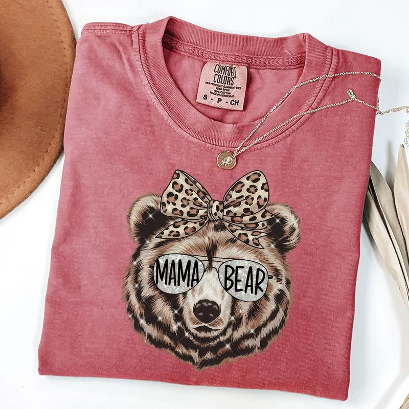 Comfort Colors Mama Bea Shirt, Leopard Bow Shirt, Coquette Mama Bear TShirt, Trendy Mom Life Tee, New Mom Gift Hoodie,...