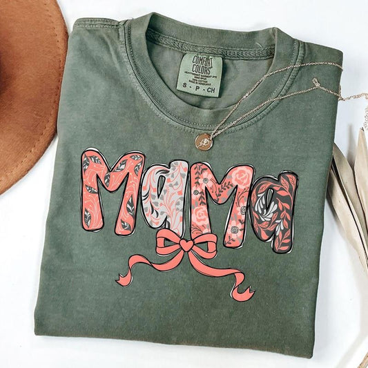 Comfort Colors Mama Floral Coquette T-Shirt, Retro New Mom Gift, Boho Floral Mama Shirt, Mother's Day Gift Hoodie, Sweatshirt