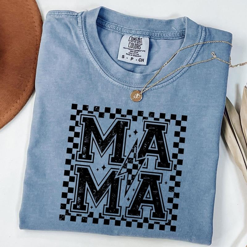 Comfort Colors Mama Lightning Bolt Shirt, Checkered Lightning Mom T-shirt, Checkered Mama Tee, New Mom Gift Hoodie,...